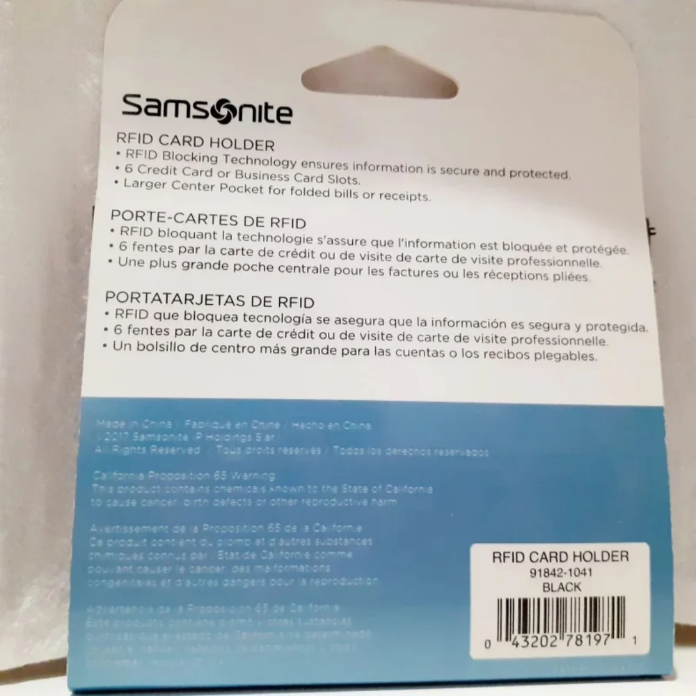 NEW Samsonite Black RFID 6 Card Slots Holder (Travel Minimalist Wallet), Unisex